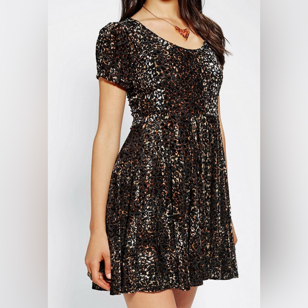 MINKPINK Animal Print Mini Dress | Size S | Black & Brown | Short Sleeve